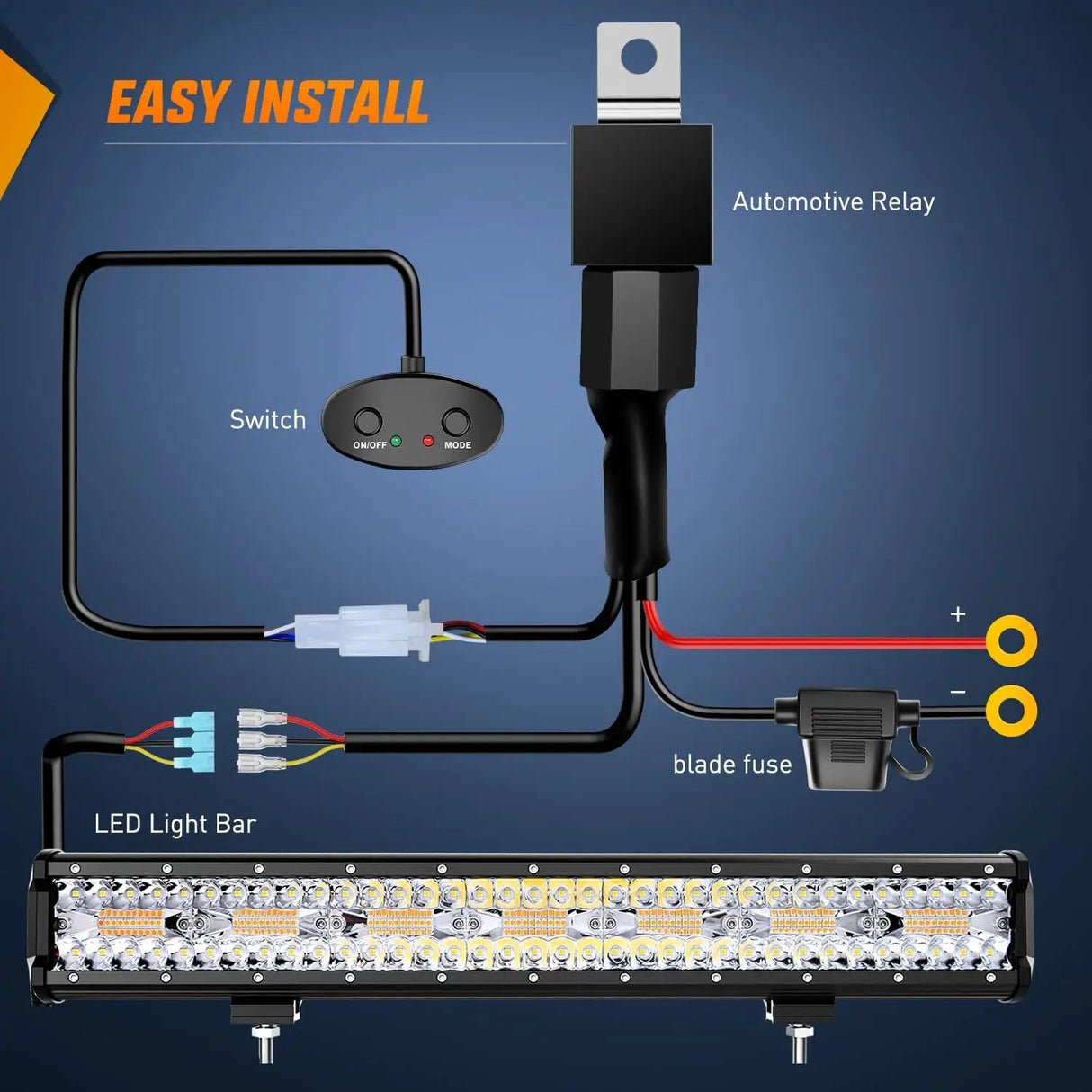 Light Bar Wiring Kit 20" 420W Triple Row Amber White Strobe Spot/Flood LED Light Bar | 16AWG Wire