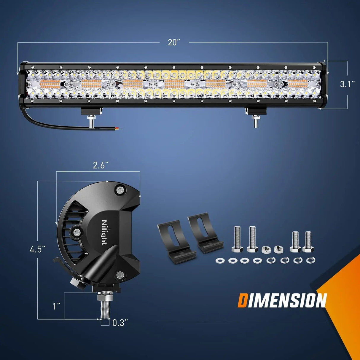 Light Bar Wiring Kit 20" 420W Triple Row Amber White Strobe Spot/Flood LED Light Bar | 16AWG Wire