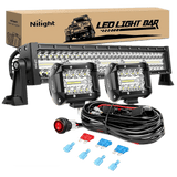 Light Bundle 22" 480W Triple Row Spot/Flood LED Light Bar | 2Pcs 4" 60W LED Pods | 12FT Wire 3Pin Switch 3 Leads