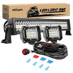 22 Inch 480W Triple Row Spot Flood LED Light Bar | 2Pcs 4 Inch 60W LED Pods | 12FT Wire 3Pin Switch 3 Leads