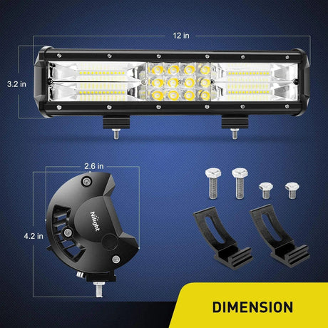 LED Light Bar 12" 180W 18000LM Triple Row Spot/Flood LED Light Bar (Pair)