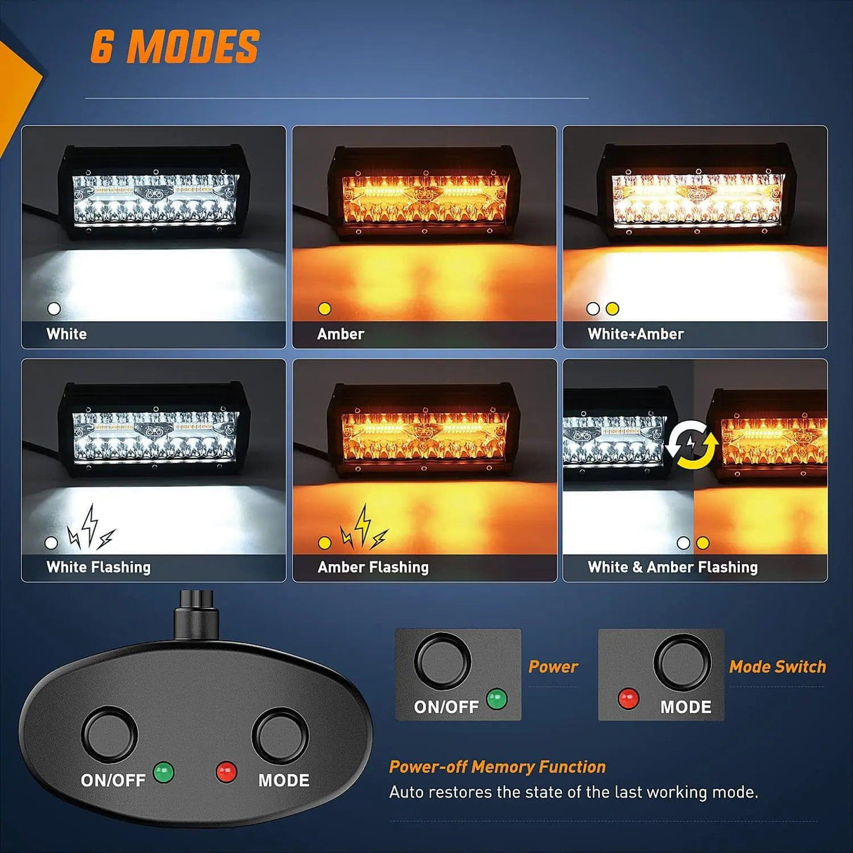 Light Bar Wiring Kit 6.5" 120W Triple Row Amber White Spot/Flood LED Light Bars (Pair) | 16AWG DT Wire