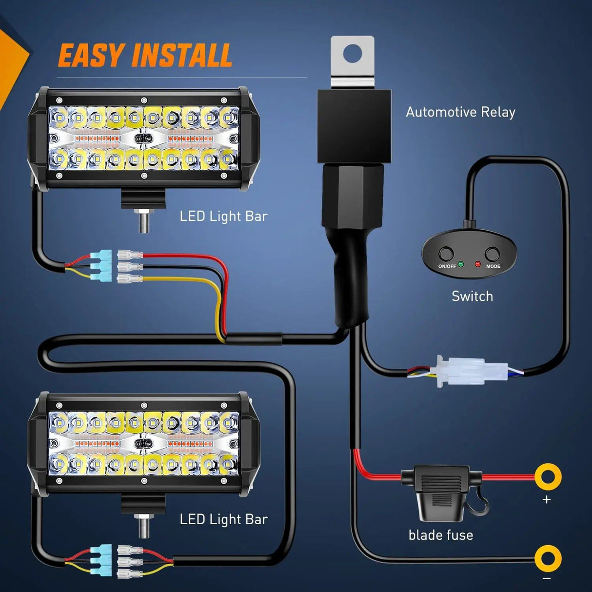 Light Bar Wiring Kit 6.5" 120W Triple Row Amber White Spot/Flood LED Light Bars (Pair) | 16AWG DT Wire