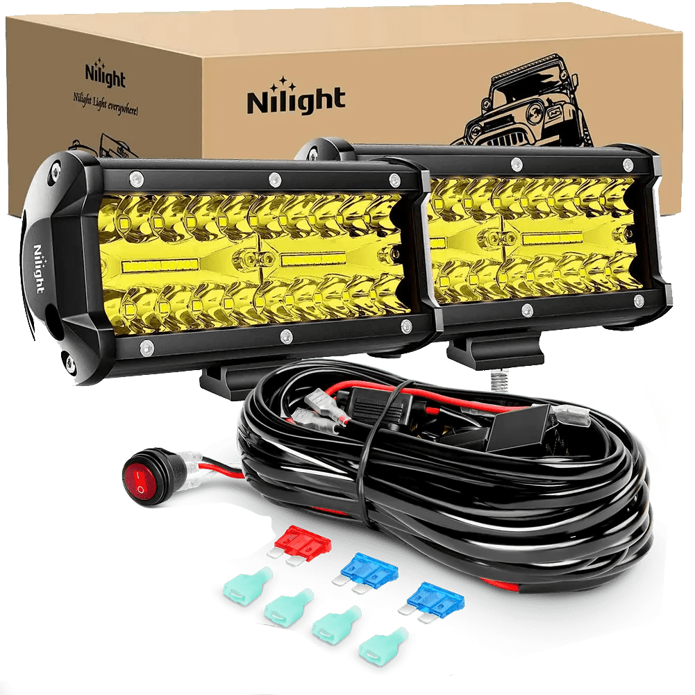 Light Bar Wiring Kit 6.5" 120W Triple Row Amber Spot/Flood LED Light Bars (Pair) | 16AWG Wire 3Pin Switch