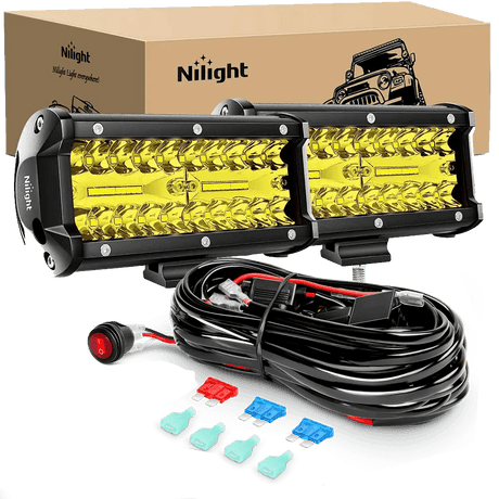 Light Bar Wiring Kit 6.5" 120W Triple Row Amber Spot/Flood LED Light Bars (Pair) | 16AWG Wire 3Pin Switch