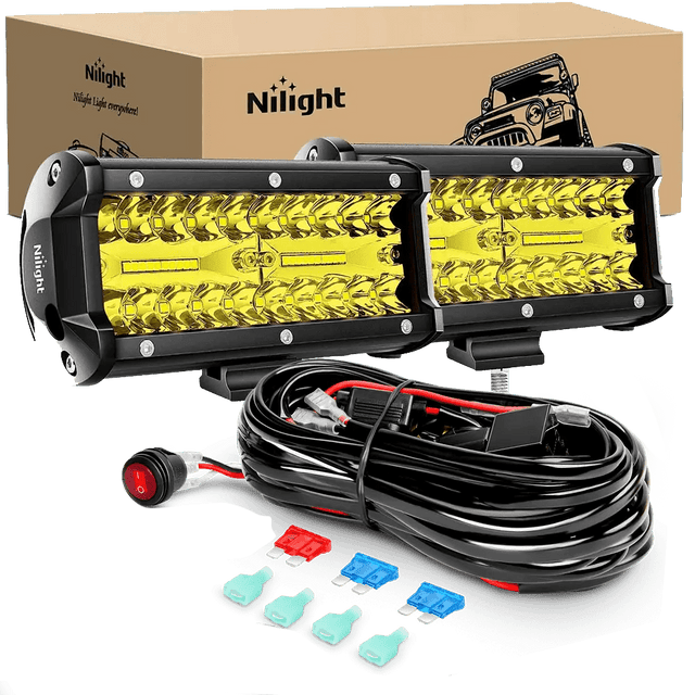 Light Bar Wiring Kit 6.5" 120W Triple Row Amber Spot/Flood LED Light Bars (Pair) | 16AWG Wire 3Pin Switch