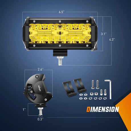 Light Bar Wiring Kit 6.5" 120W Triple Row Amber Spot/Flood LED Light Bars (Pair) | 16AWG Wire 3Pin Switch