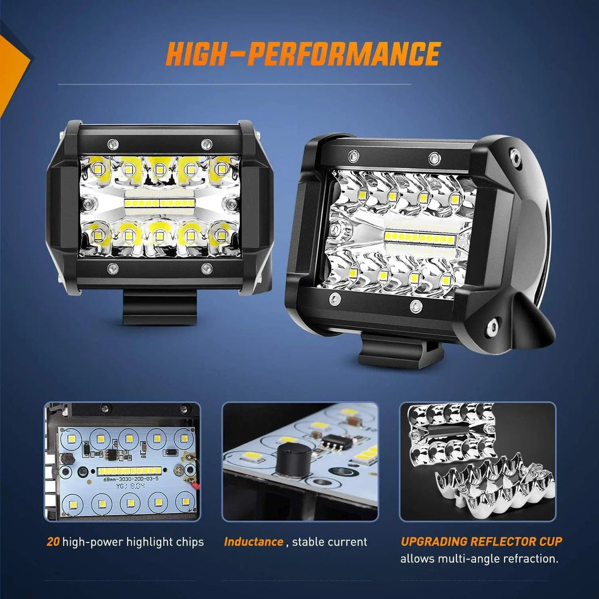 LED Light Bar 4" 60W 6000LM Triple Row Spot/Flood LED Pods (2 Pairs)