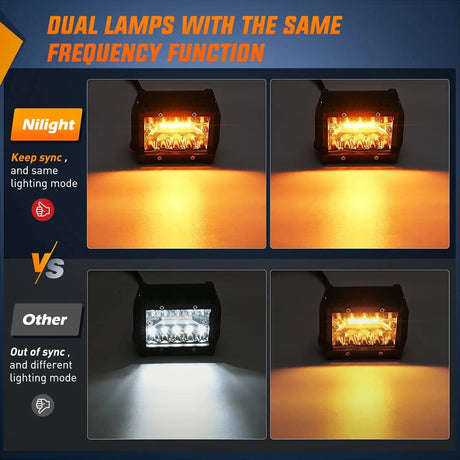 Light Bar Wiring Kit 4" 60W Triple Row Amber White Spot/Flood LED Pods (Pair) | 16AWG DT Wire