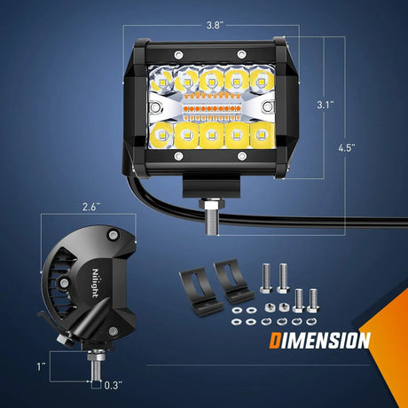 Light Bar Wiring Kit 4" 60W Triple Row Amber White Spot/Flood LED Pods (Pair) | 16AWG DT Wire