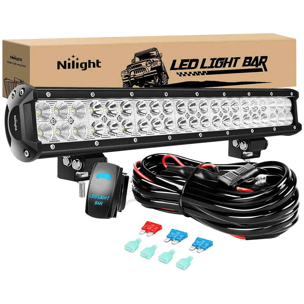 Light Bar Wiring Kit 20" 126W Double Row Spot/Flood Led Light Bar Kit | 12FT Wire