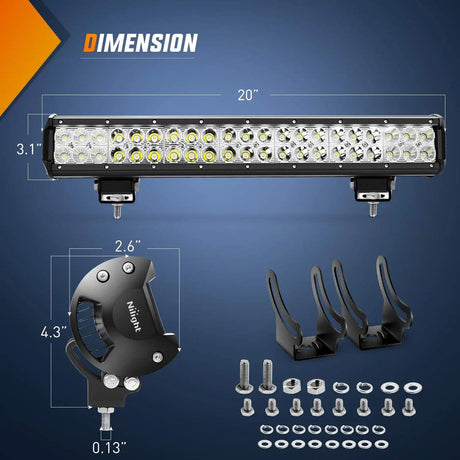 Light Bar Wiring Kit 20" 126W Double Row Spot/Flood Led Light Bar Kit | 12FT Wire