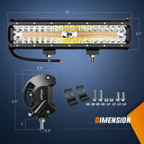 LED Light Bar 12" 300W Amber White Triple Row Spot/Flood Led Light Bar Kit | 16AWG Wire