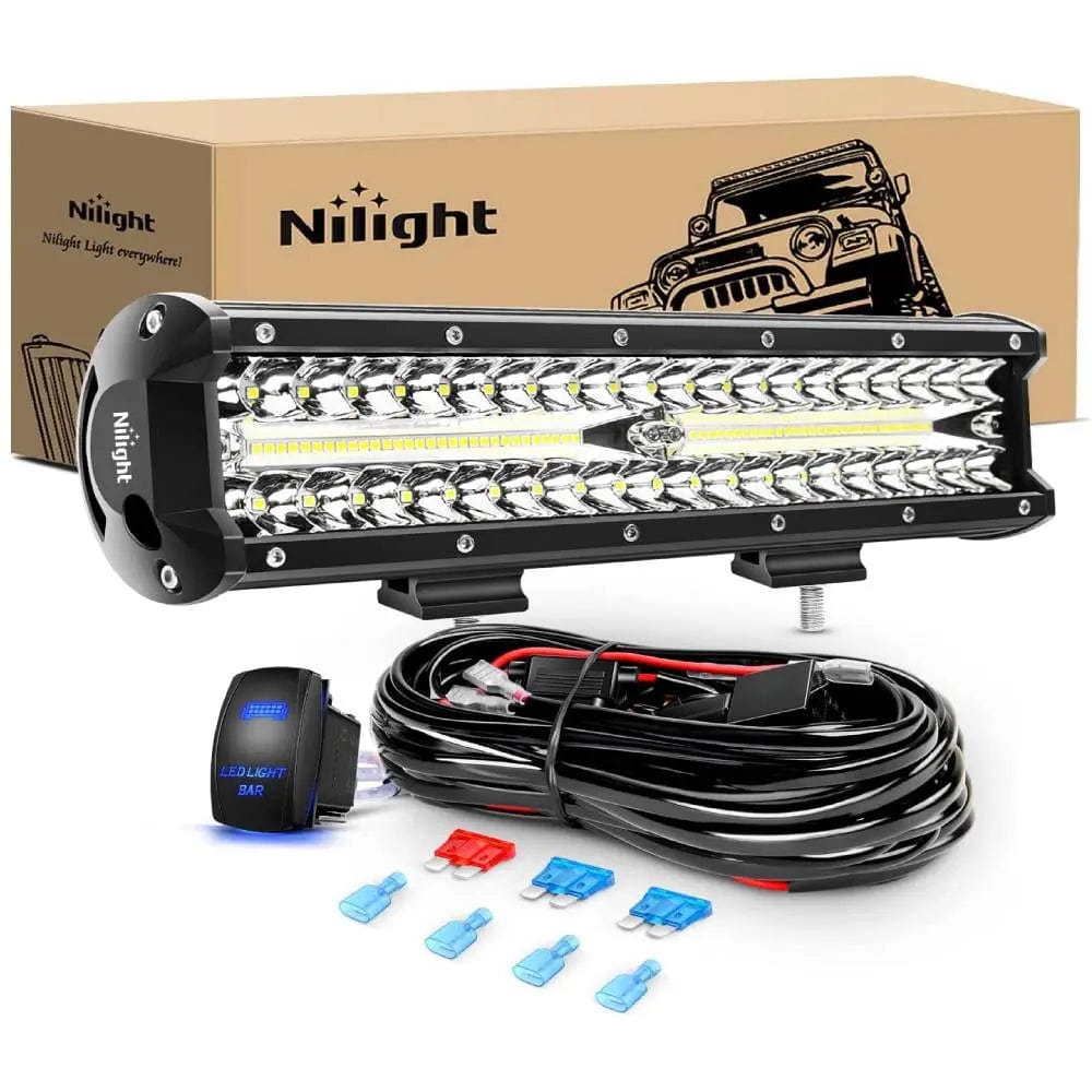 12 Inch 300W 30000LM Triple Row Spot/Flood Led Light Bar Kit | 16AWG Wire Nilight