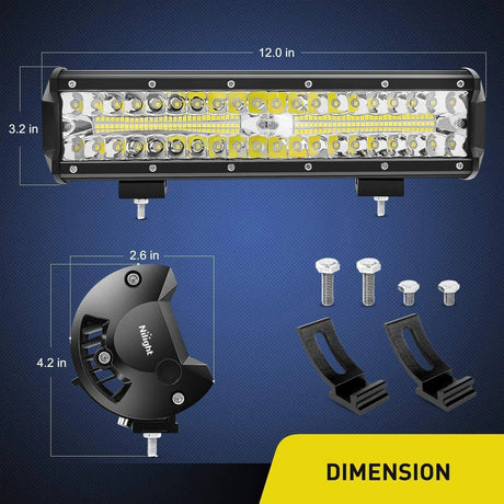 12 Inch 300W 30000LM Triple Row Spot/Flood Led Light Bar Kit | 16AWG Wire Nilight