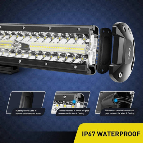 12 Inch 300W 30000LM Triple Row Spot/Flood Led Light Bar Kit | 16AWG Wire Nilight