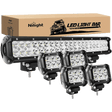 Light Bundle 20" 126W Double Row Spot/Flood Led Light Bar Kit | 4Pcs 4" 18W Spot Light Pods