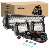 Light Bar Wiring Kit 12" 300W Triple Row Spot/Flood Led Light Bar Kit | 4" 60W Led Pods (Pair)