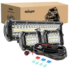 12 Inch 300W Triple Row Spot/Flood Led Light Bar Kit | 4 Inch 60W Led Pods (Pair)