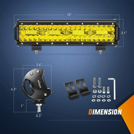 LED Light Bar 12" 240W 30000LM Amber Triple Row Spot/Flood Led Light Bar