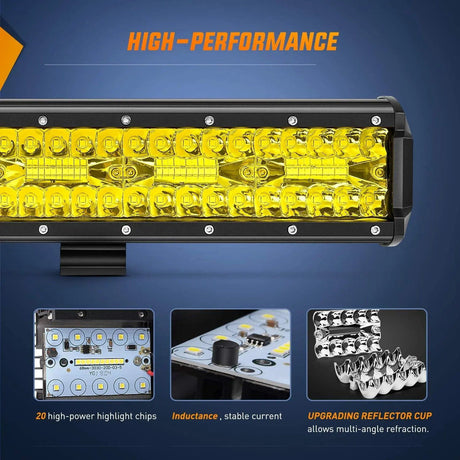 LED Light Bar 12" 240W 30000LM Amber Triple Row Spot/Flood Led Light Bar