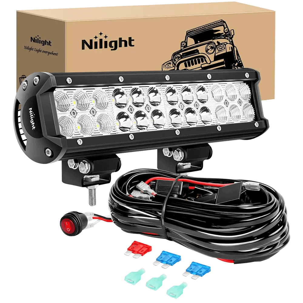 12 Inch 72W Double Row Spot Flood Led Light Bar | 12FT Wire 3Pin