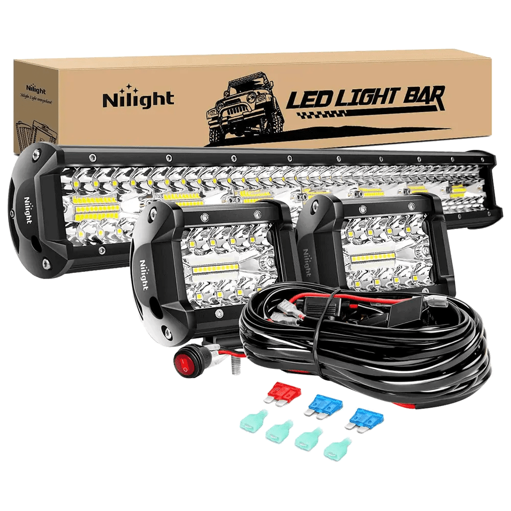 Light Bundle 20" 420W Triple Row Spot/Flood Led Light Bar | 2Pcs 4" 60W Triple Row Combo Light Pods | 16AWG Wire 3Pin Switch 3 Leads