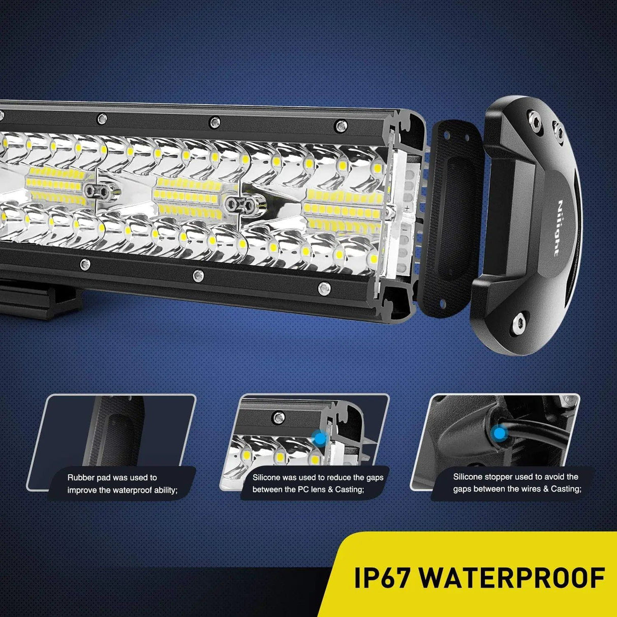 Light Bundle 20" 420W Triple Row Spot/Flood Led Light Bar | 2Pcs 4" 60W Triple Row Combo Light Pods | 16AWG Wire 3Pin Switch 3 Leads