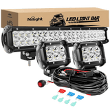 Light Bar Wiring Kit 20" 126W Double Row Spot/Flood Led Light Bars | 2Pcs 4" 18W Spot Light Pods | 16AWG Wire 3Pin Switch