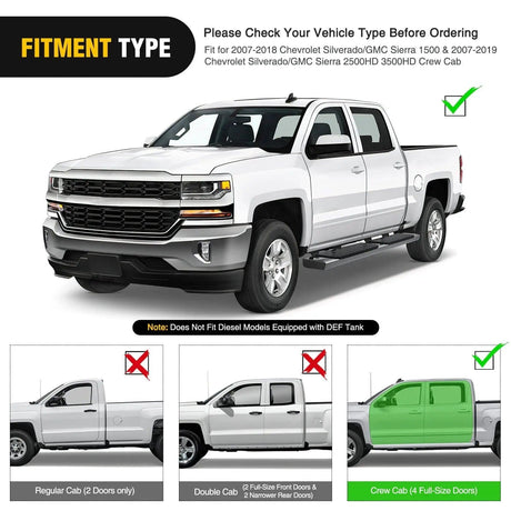 2007-2018 Chevy Silverado/GMC Sierra 1500 Crew Cab 2007-2019 Chevy Silverado/GMC Sierra 2500HD 3500HD 6 Inch Slip-Proof Stainless Steel Side Step Nerf Bars Running Boards Nilight