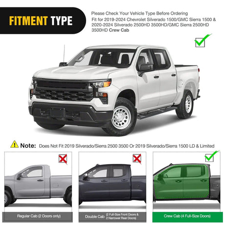 2019-2024 Chevy Silverado/GMC Sierra 1500 Crew Cab 2020-2024 Silverado/GMC Sierra 2500HD 3500HD Running Boards 6 Inch Aluminum Bolt-on Side Step Nerf Bars Running Boards Nilight