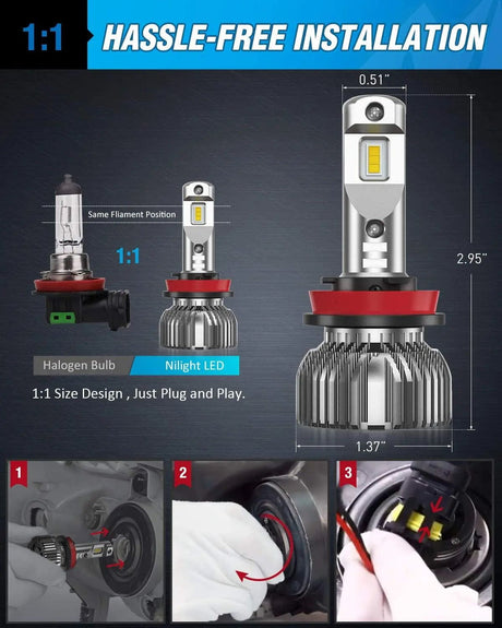 LED Headlight H11/H9/H8 LED Headlight Bulbs E30 Series 70W 14000LM 6500K IP67 | 2 BULBS