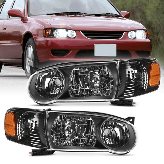 Headlight Assembly Headlight Assembly Compatible with 2001 2002 Toyota Corolla Replacement Headlamp Black Housing Amber Reflector Driver and Passenger Side