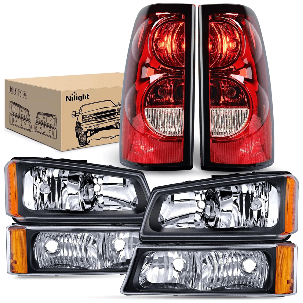 2003-2006 Chevy Silverado 1500 1500HD 2500 2500HD 3500 2007 Chevy Silverado 1500 2500 3500 Classic OE Style Black Housing Amber Reflector Headlight Taillight Assembly Nilight