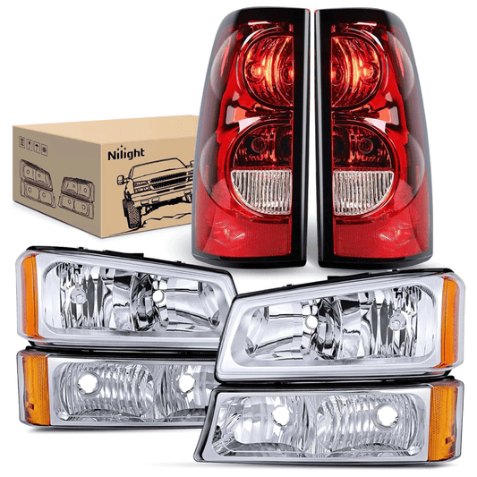 2003-2006 Chevy Silverado 1500 1500HD 2500 2500HD 3500 2007 Chevy Silverado 1500 2500 3500 Classic OE Style Chrome Housing Amber Reflector Headlight Taillight Assembly Nilight