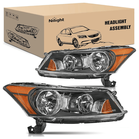 2008-2012 Honda Accord sedan Headlight Assembly Black Housing Amber Reflector Nilight