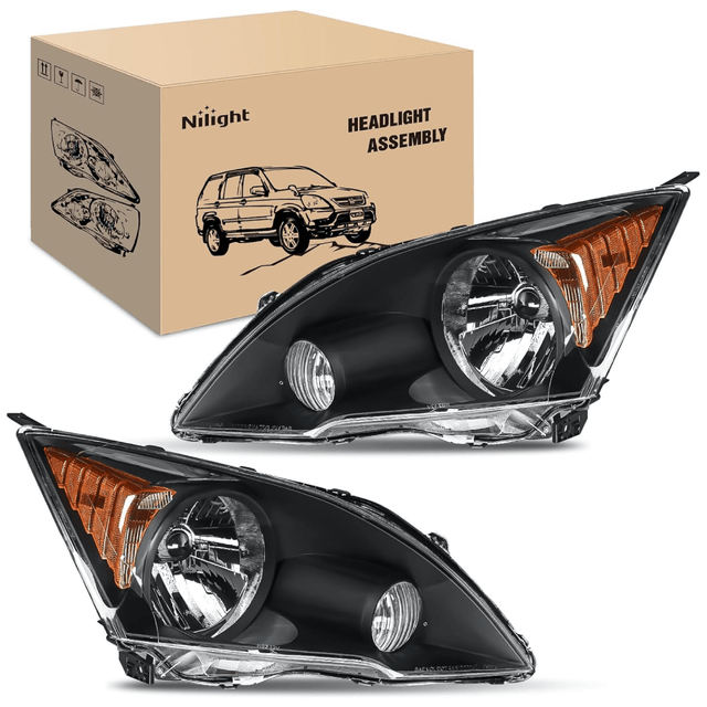 Headlight Assembly Headlights Assembly for Honda CRV(CR-V) 2007 2008 2009 2010 2011 Headlamp Black Housing Amber Reflector