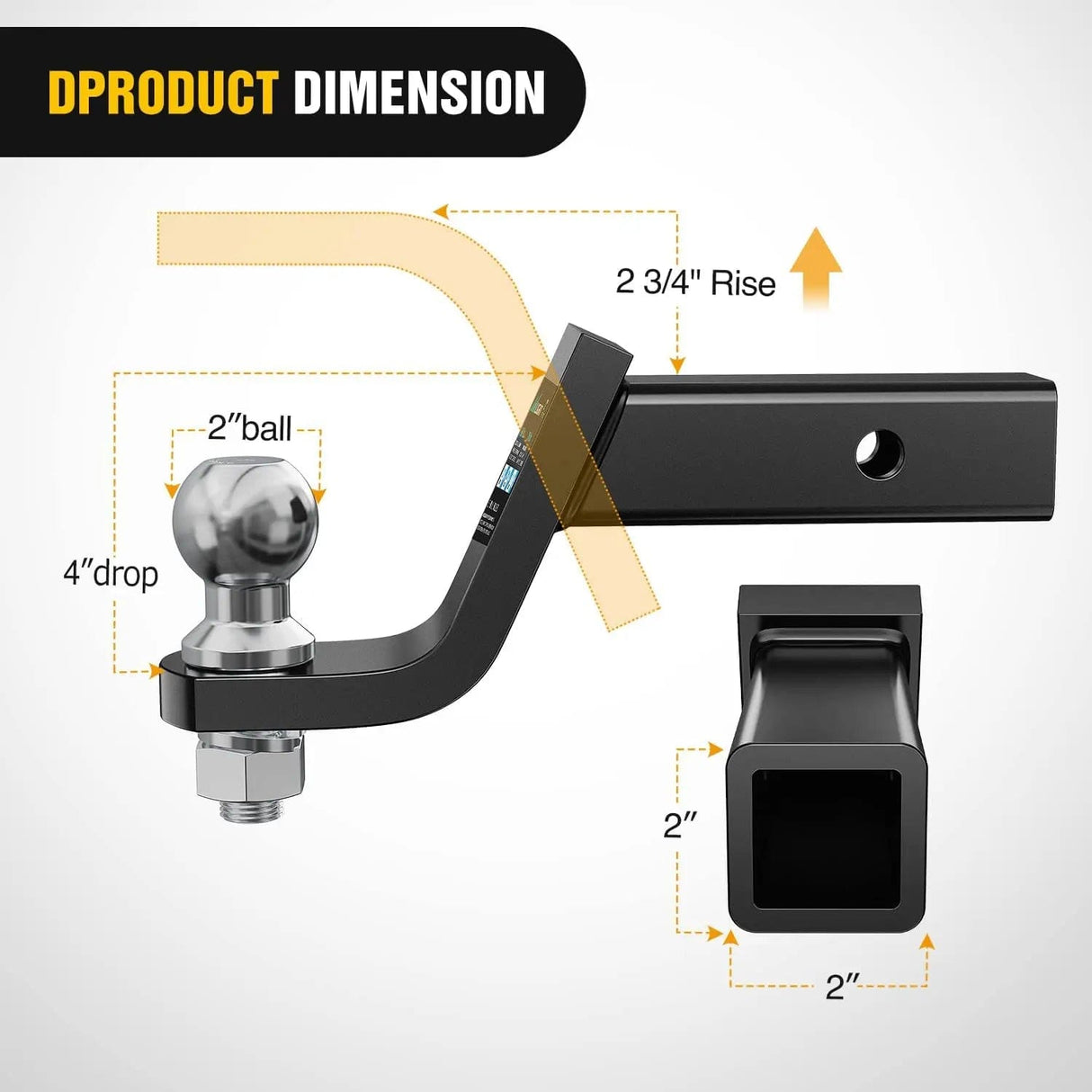 Hitch Ball Mount with 2 Inch Ball (2 Inch Shank, 7500 lbs, 4 Inch Drop) Nilight Led Light