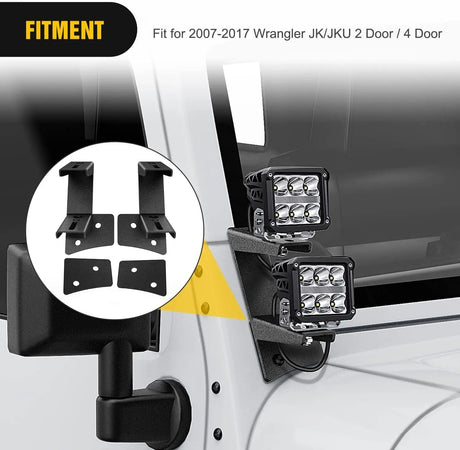 Dual A-Pillar Windshield Hinge Mounts For 2007-2017 Wrangler JK/JKU 2DR 4DR Nilight