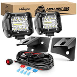 4 Inch 60W Triple Row Spot Flood LED Pods (Pair) | 16AWG Wire 3Pin Switch | Windshield Hinge Mount for 2007-2017 Wrangler JK/JKU 2DR 4DR Nilight