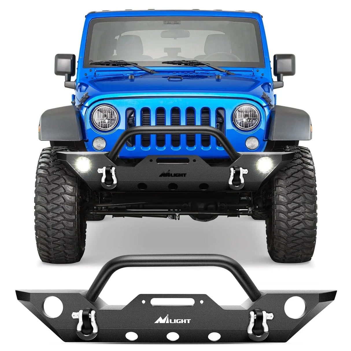 2007-2018 Jeep Wrangler JK/JKU Front Bumper Rock Crawler Fog Lights Hole Winch Plate Nilight