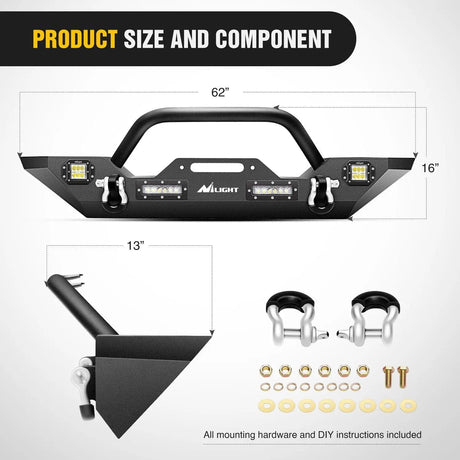 Front Bumper 2007-2018 Jeep Wrangler JK/JKU Front Bumper Rock Crawler Winch Plate