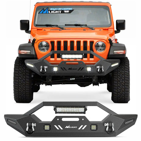 2007-2018 Wrangler JK/JKU 2018-2022 JL/JLU 2020-2022 Gladiator JT Front Bumper with 72W LED Light Bar 2Pcs 18W Light Pod 2Pcs 18W Single Row Work Light Winch Plate Nilight