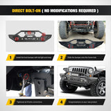 2007-2018 Wrangler JK/JKU 2018-2022 JL/JLU 2020-2022 Gladiator JT Front Bumper with 72W LED Light Bar 2Pcs 18W Light Pod 2Pcs 18W Single Row Work Light Winch Plate Nilight