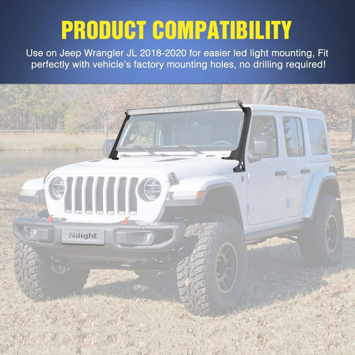 52 Inch Light Bar Windshield Frame Mounts for Jeep Wrangler JL/JLU Unlimited 2018-2024 Nilight