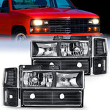 1994-1998 Chevy Silverado Tahoe Suburban C10 C/K 1500 2500 3500 Headlight Assembly Black Case Clear Reflector Nilight