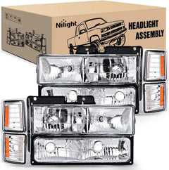 1994-1998 Chevy Silverado Tahoe Suburban C10 C/K 1500 2500 3500 Headlight Assembly Chrome Case Amber Reflector