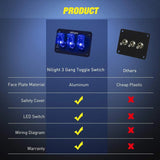 Rocker Switch 3Gang 3Pin SPST ON/Off Blue Rocker Switch Panel w/ LED Light Flip Cover