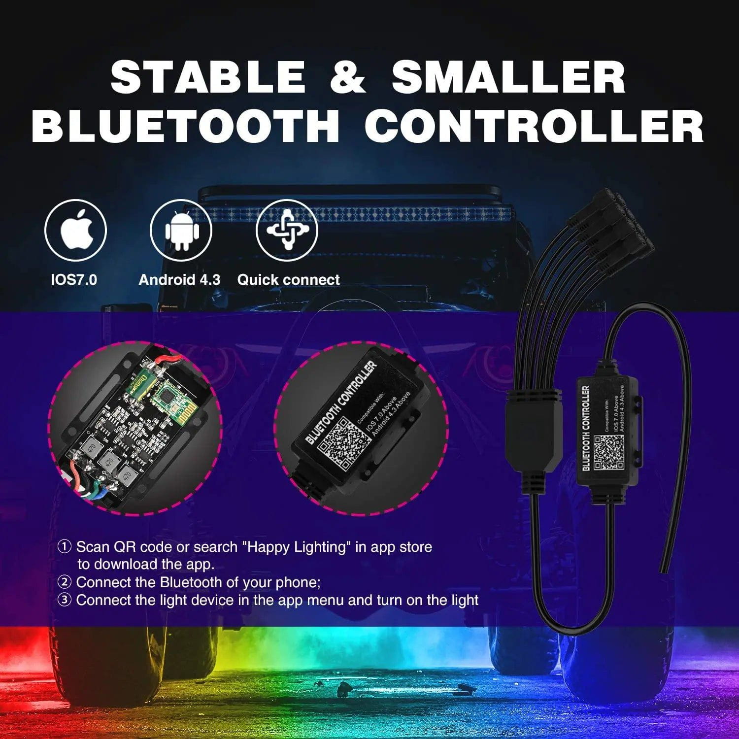 LED RGB Rock Lights Bluetooth Underglow Multicolor Neon (4 Pods