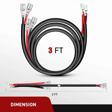 Wiring Harness Kit 2PCS 16AWG 3FT Wire Extension Kit 1 lead to 2 leads For LED Light Bar/Led Pods/LED Work Light